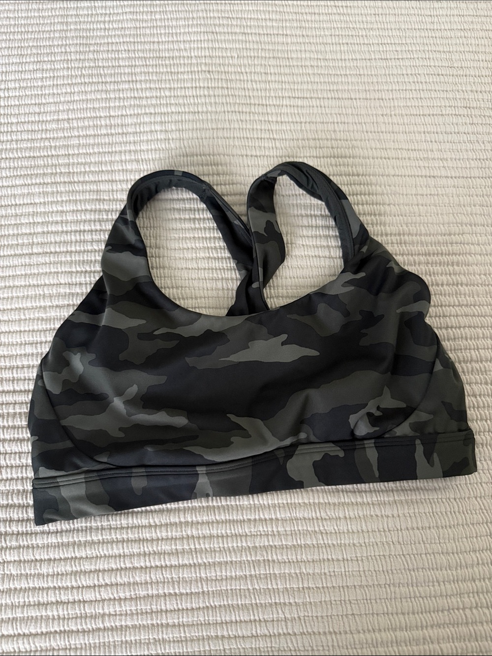 Athleta Black and Gray Camouflage Racerback Sports Bra